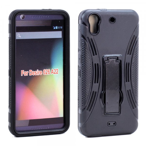 Wholesale HTC Desire 626 Armor Hybrid Stand Case (Black)